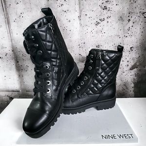 Nine West Black Walan3 Faux Quilted Leather Moto Boots Size 7 1/2